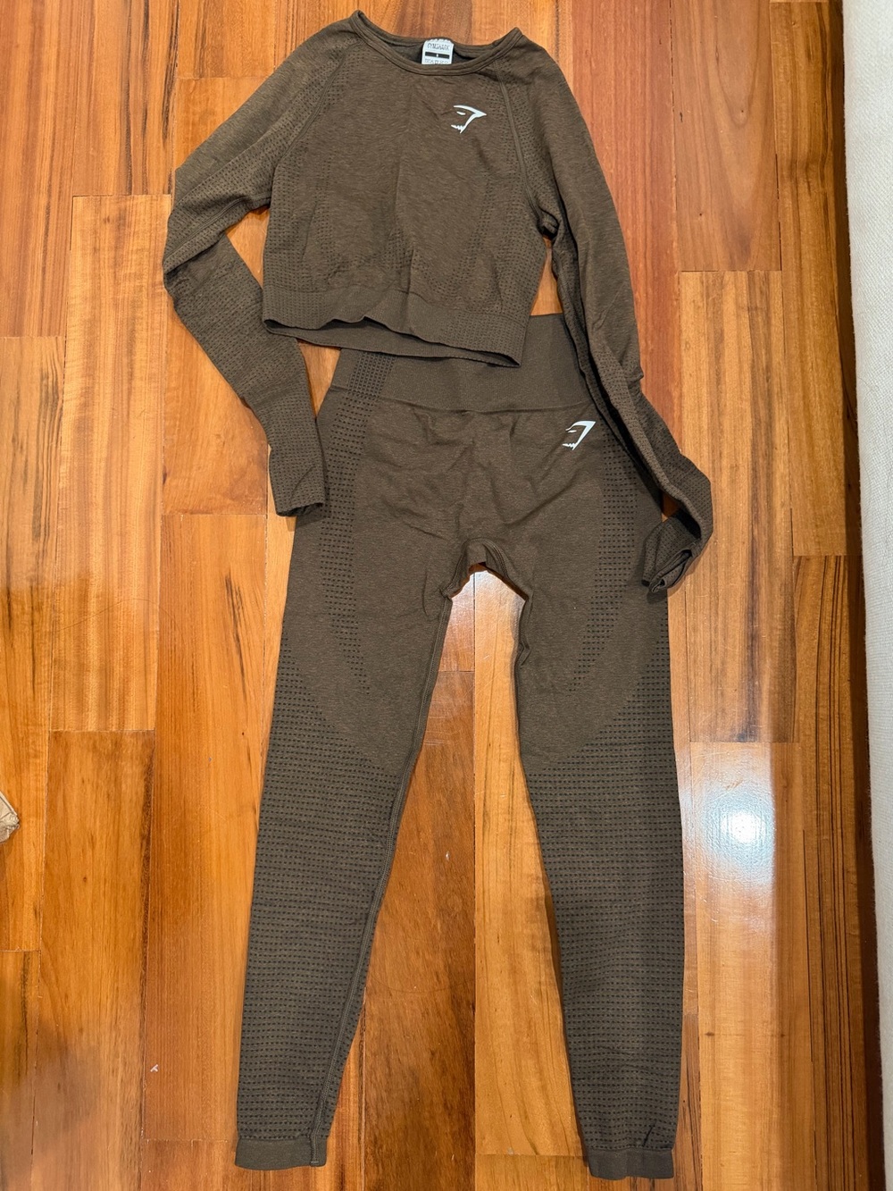 Gymshark Brown Seamless Long Sleeve Crop Top & High-Waist Leggings Set